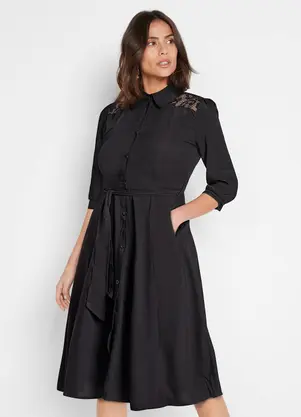 bonprix - Vestido Preto em Viscose Plana - BONPRIX