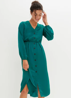 bonprix - Vestido Verde Escuro em Viscose Plana - BONPRIX