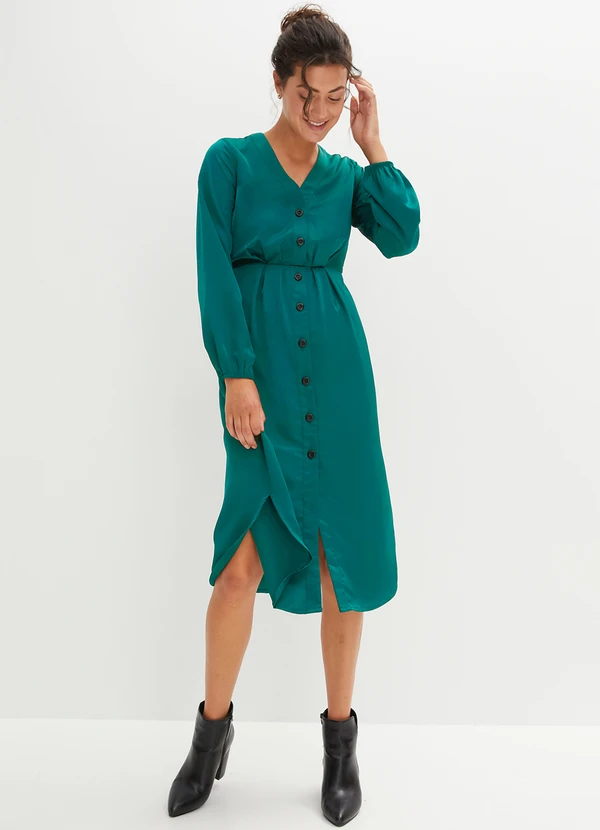 bonprix - Vestido Verde Escuro em Viscose Plana 3