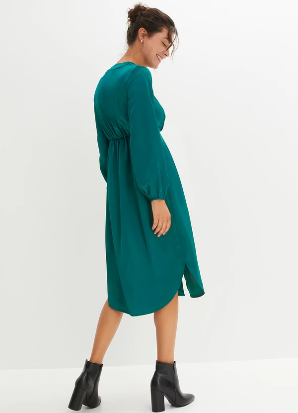 bonprix - Vestido Verde Escuro em Viscose Plana 4