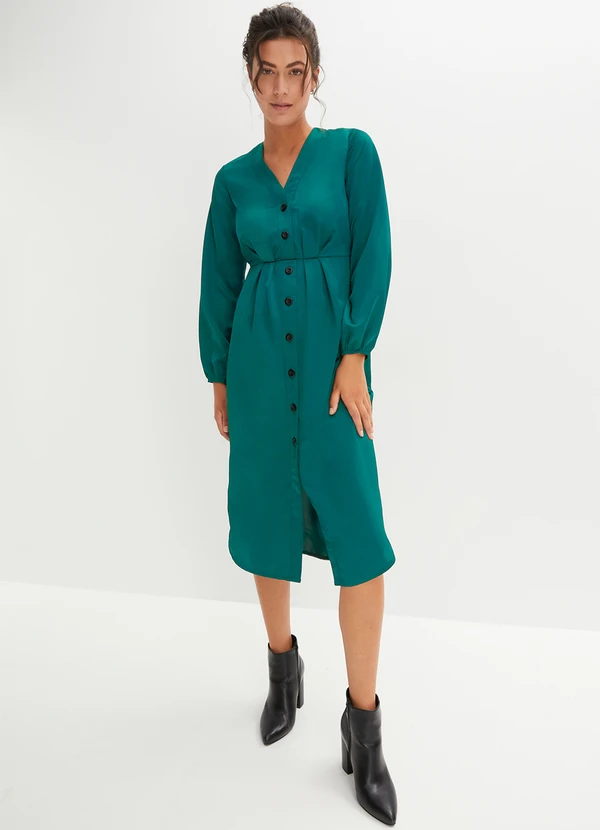 bonprix - Vestido Verde Escuro em Viscose Plana 5