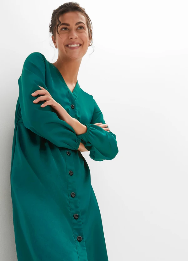 bonprix - Vestido Verde Escuro em Viscose Plana 6