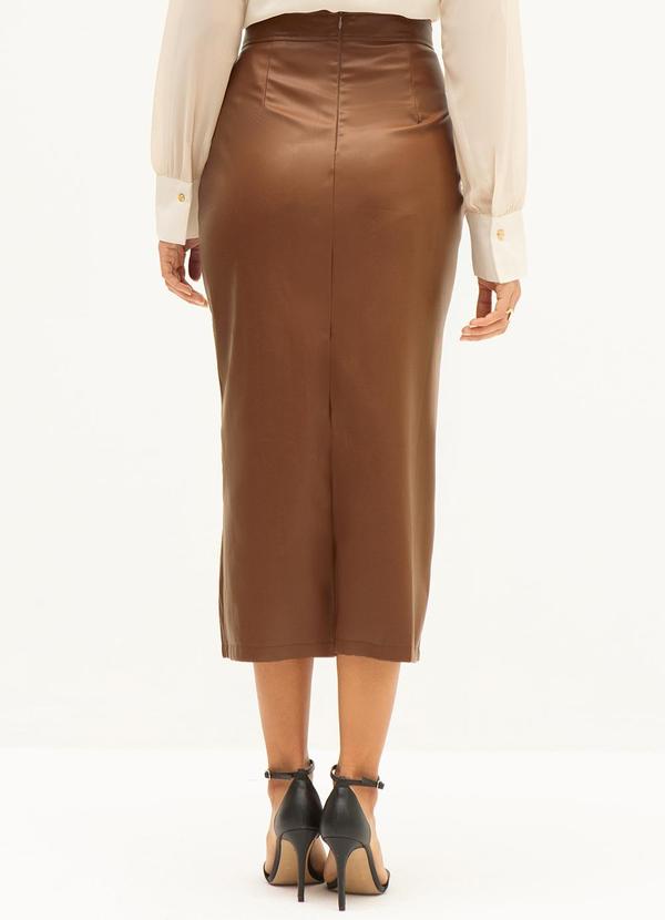 Principessa - Saia de Pu com Fenda Frontal Susete Camel 2