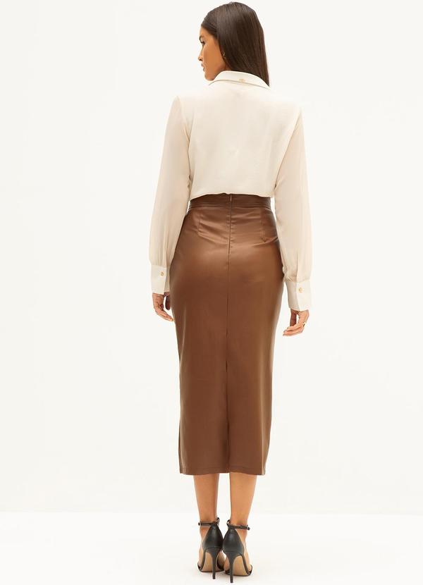 Principessa - Saia de Pu com Fenda Frontal Susete Camel 4