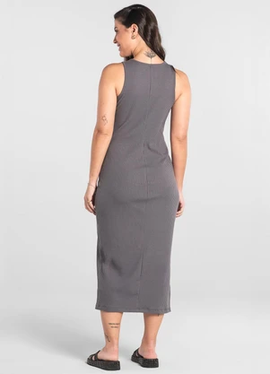 Just Basic - Vestido Adulto em Ribana Canelada Cinza - JUST BASIC