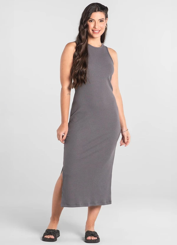Just Basic - Vestido Adulto em Ribana Canelada Cinza 1