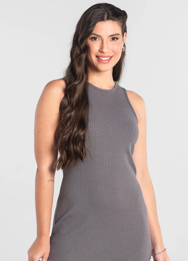 Just Basic - Vestido Adulto em Ribana Canelada Cinza 3