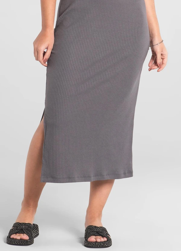 Just Basic - Vestido Adulto em Ribana Canelada Cinza 4