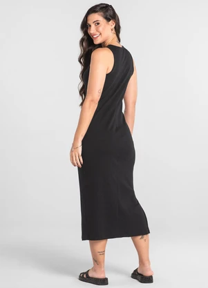 Just Basic - Vestido Adulto em Ribana Canelada Preto - JUST BASIC