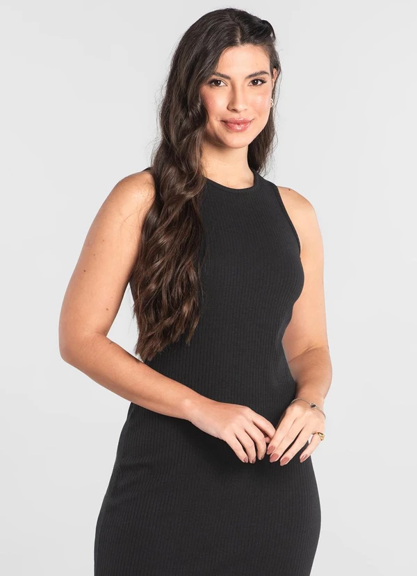 Just Basic - Vestido Adulto em Ribana Canelada Preto 3