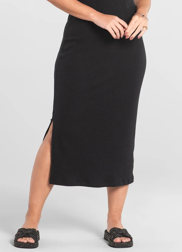 Just Basic - Vestido Adulto em Ribana Canelada Preto 4