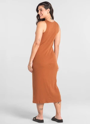 Just Basic - Vestido Adulto Ribana Canelada Marrom - JUST BASIC