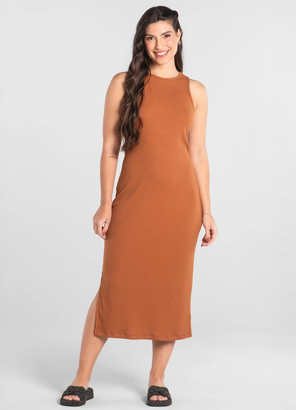 Just Basic - Vestido Adulto Ribana Canelada Marrom 1