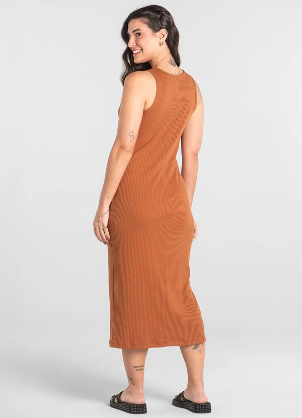 Just Basic - Vestido Adulto Ribana Canelada Marrom 2