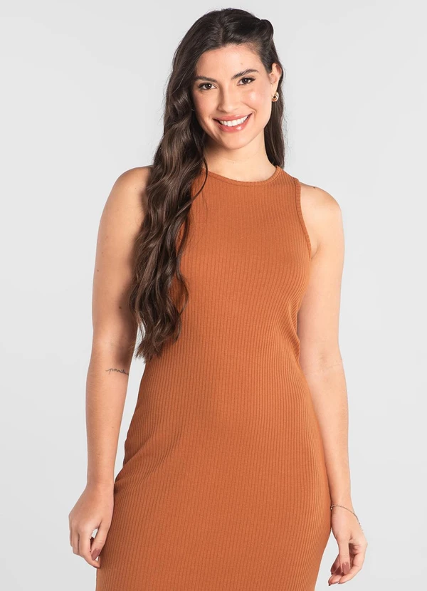 Just Basic - Vestido Adulto Ribana Canelada Marrom 3