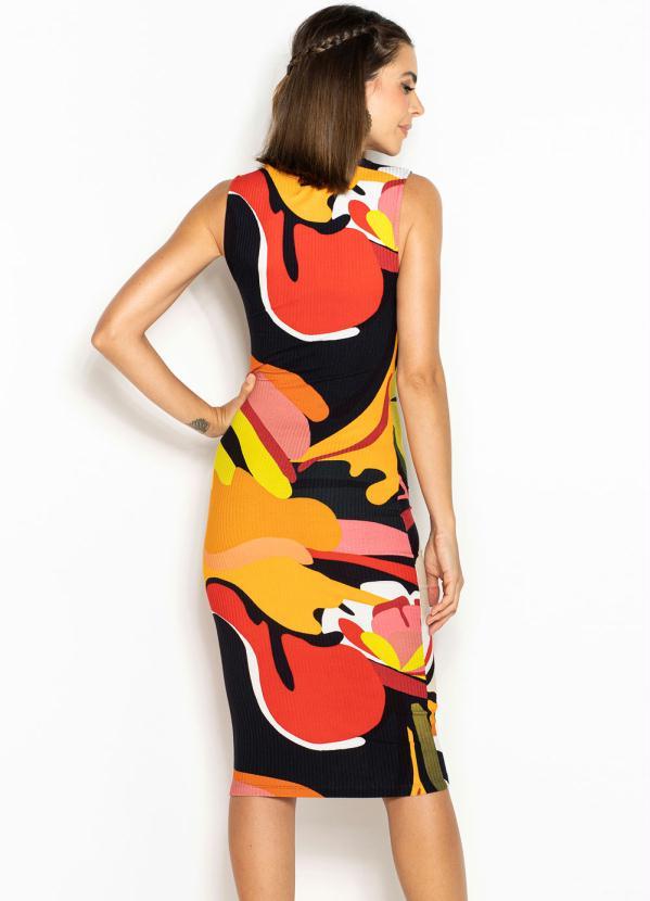 Forum - Vestido de Malha Canelada Estampado Preto 2