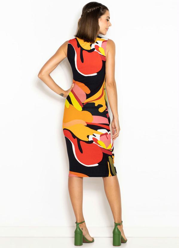 Forum - Vestido de Malha Canelada Estampado Preto 4