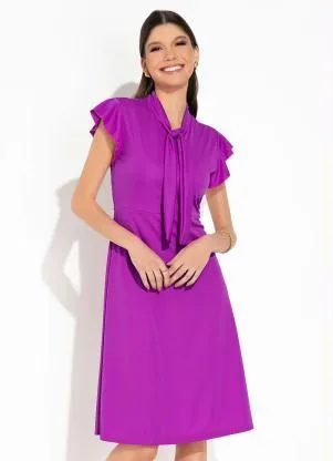 Rosalie - Vestido Roxo com Gola de Laço - ROSALIE