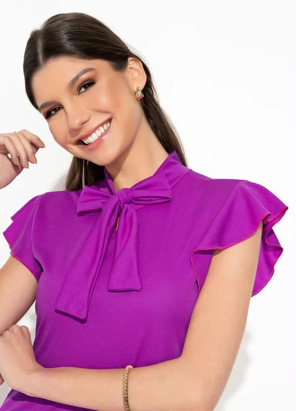 Rosalie - Vestido Roxo com Gola de Laço 3