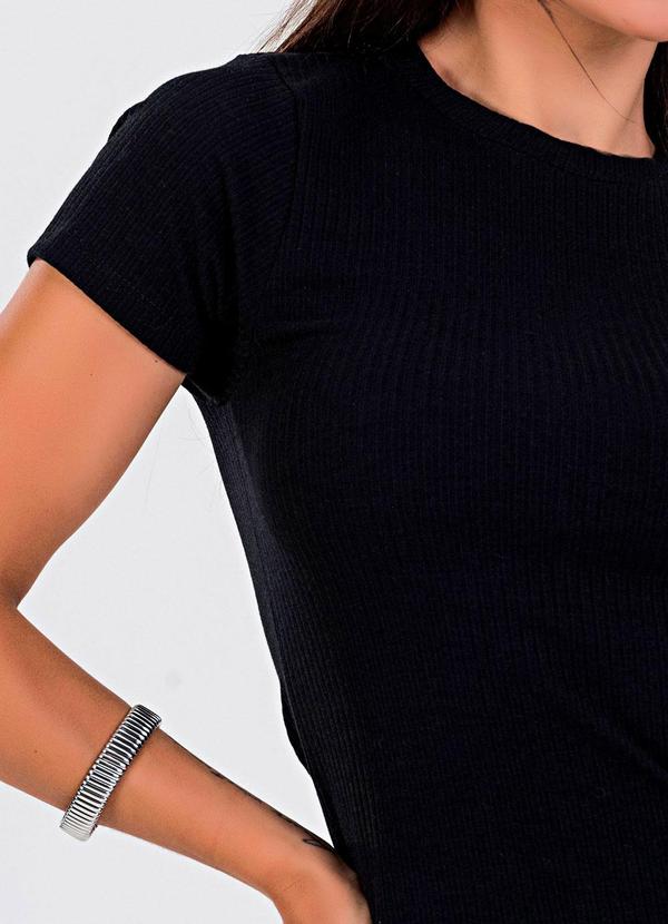 Meu Jeans - Vestido Tubinho Canelado com Manga Preto 5