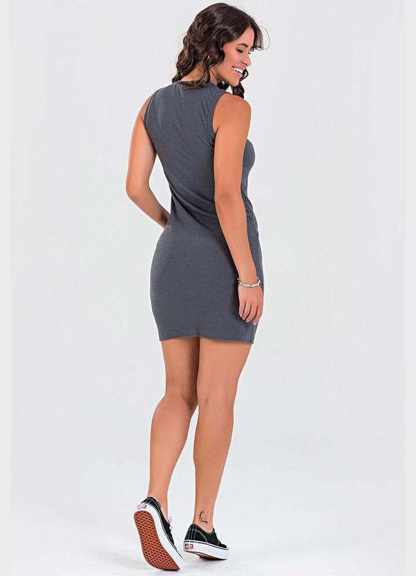 Meu Jeans - Vestido Tubinho Canelado sem Manga Chumbo 2