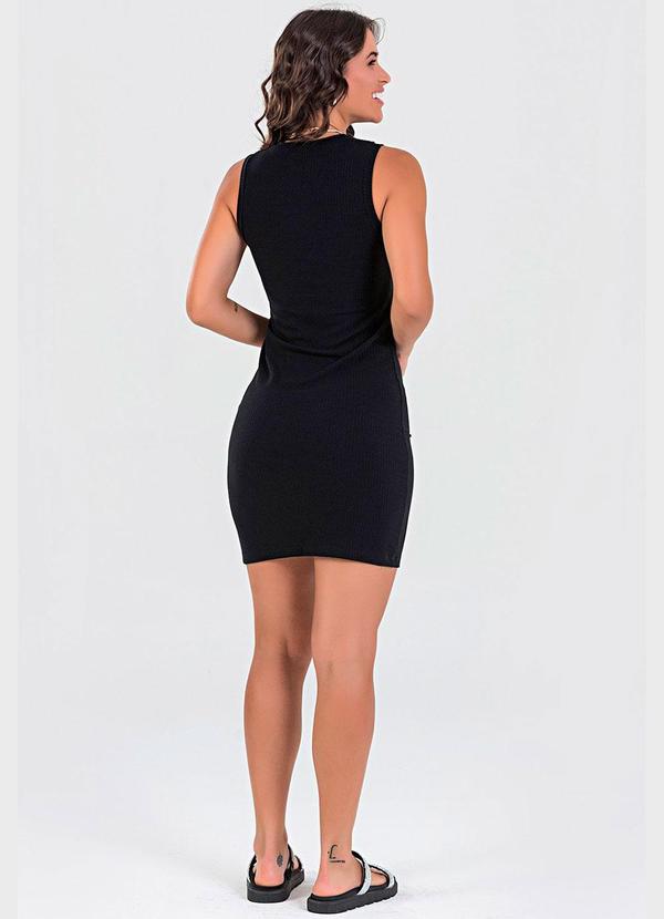 Meu Jeans - Vestido Tubinho Canelado sem Manga Preto 2