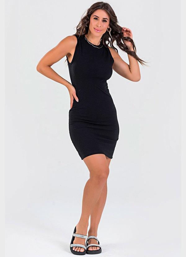 Meu Jeans - Vestido Tubinho Canelado sem Manga Preto 4