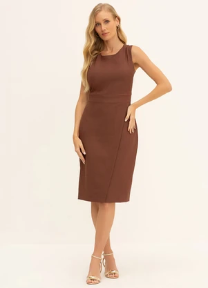 Principessa - Vestido Tubinho de Alfaiataria Creponada Marrom Ivone - PRINCIPESSA