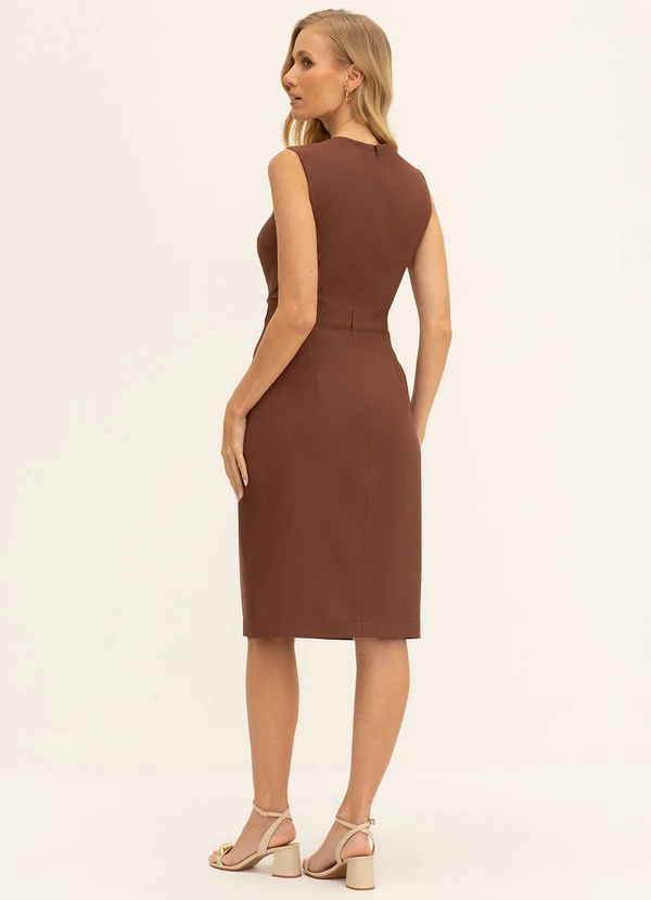 Principessa - Vestido Tubinho de Alfaiataria Creponada Marrom Ivone 2