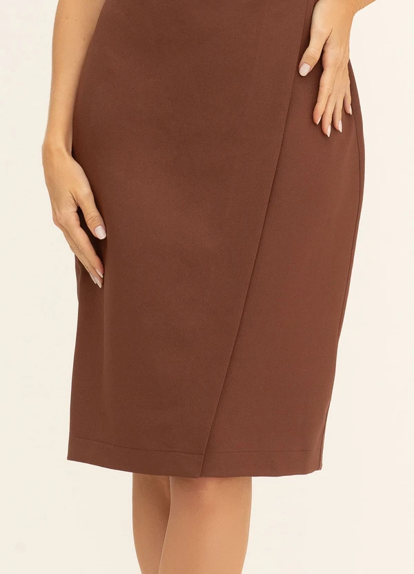 Principessa - Vestido Tubinho de Alfaiataria Creponada Marrom Ivone 3