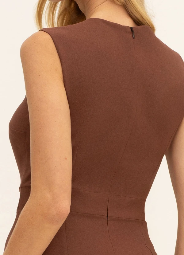 Principessa - Vestido Tubinho de Alfaiataria Creponada Marrom Ivone 4