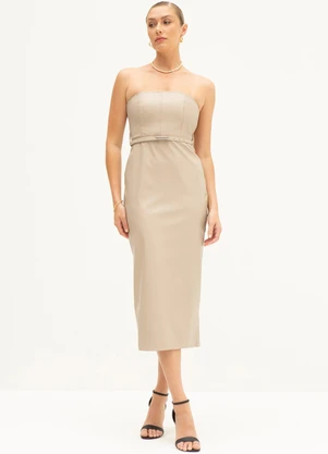 Principessa - Vestido Tubinho de Pu Maxi Longuete Bege Yolanda - PRINCIPESSA