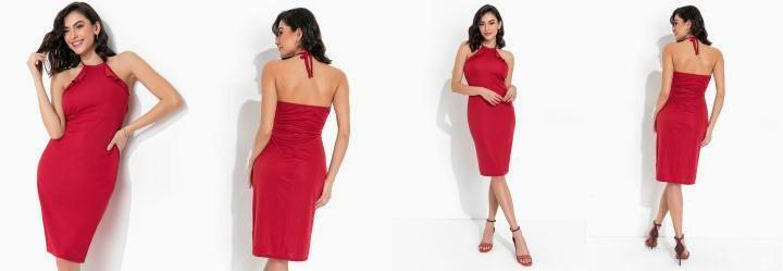 Vestido Vermelho com Decote em Trapzio e Babado