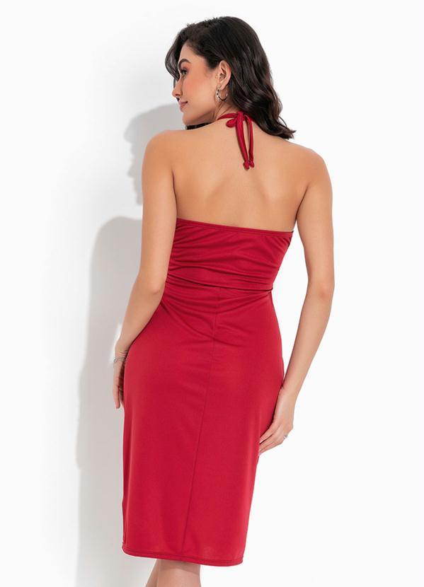 Queima Estoque - Vestido Vermelho com Decote em Trapézio e Babado 2