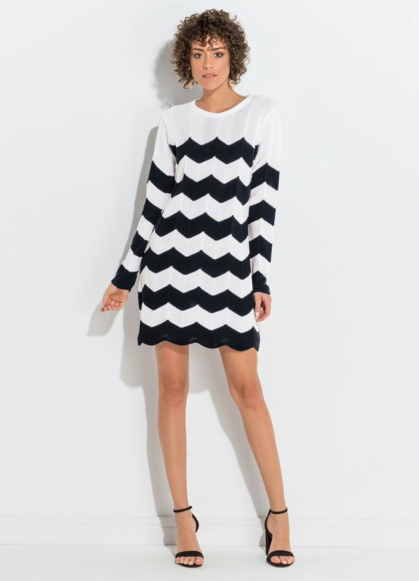 Quintess - Vestido de Tricô Zig Zag Preto e Branco 3