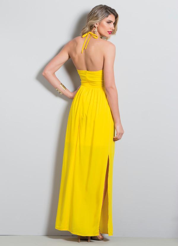 Quintess - Vestido Longo com Fenda Quintess Amarelo 2