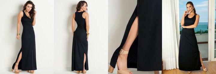 Vestido Longo Preto com Fenda na Lateral