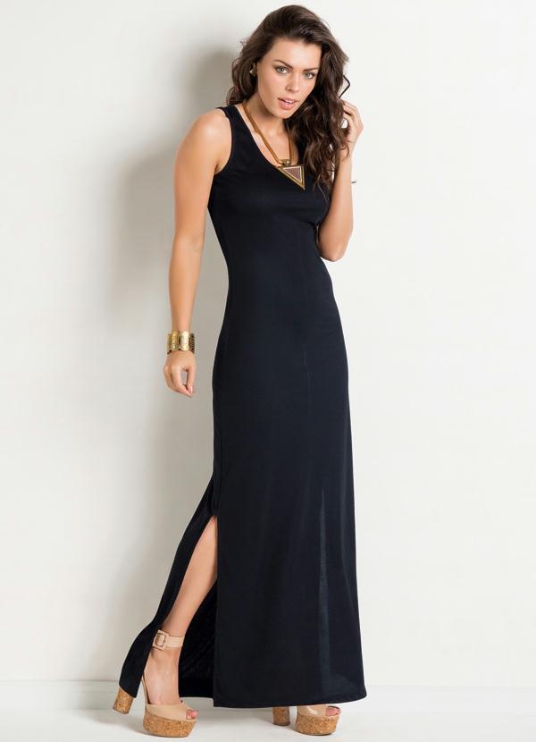 Vestido Longo (Preto) com Fenda na Lateral