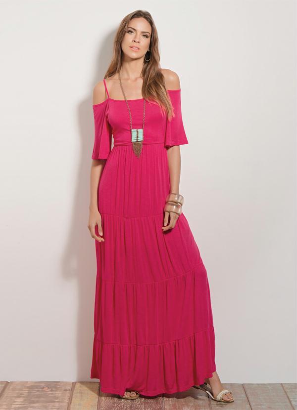 Quintess - Vestido Longo Quintess Ombros de Fora Rosa