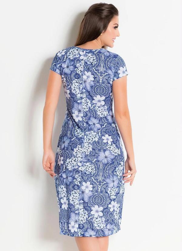 Rosalie - Vestido com Gola Redonda Floral Azul 2