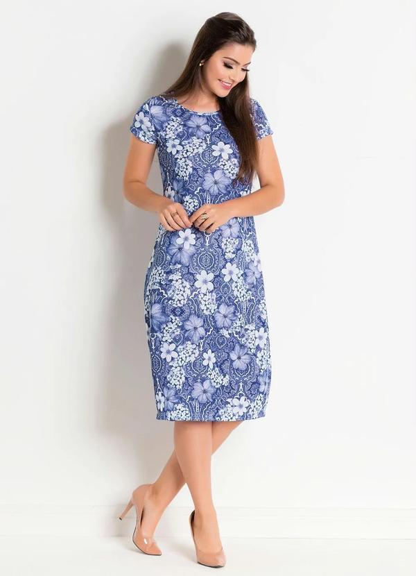 Rosalie - Vestido com Gola Redonda Floral Azul 3