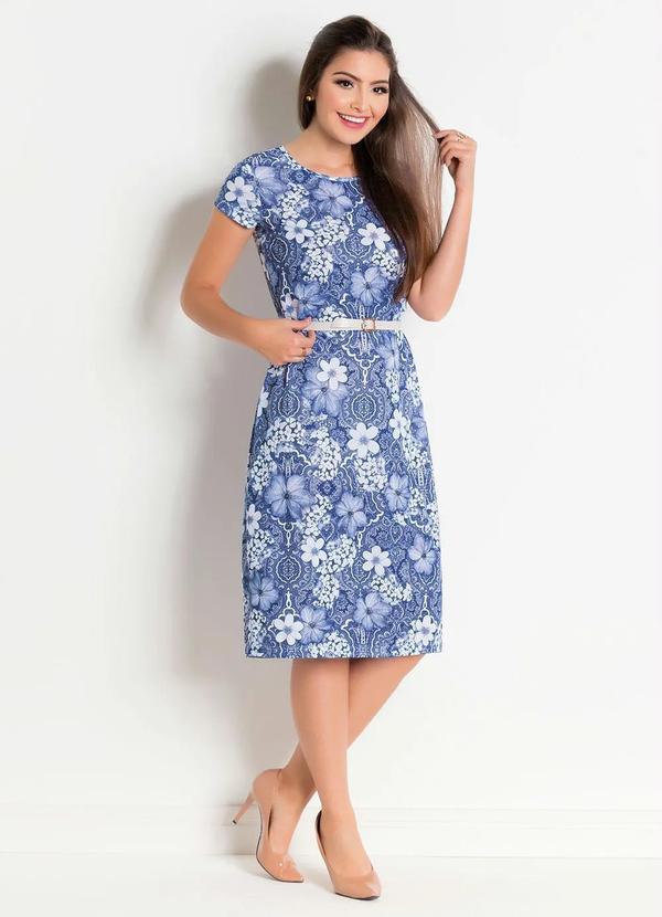 Rosalie - Vestido com Gola Redonda Floral Azul 4