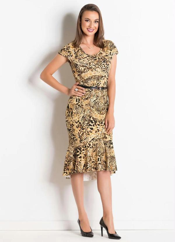 Outlet - Vestido Peplum Onça Moda Evangélica 4