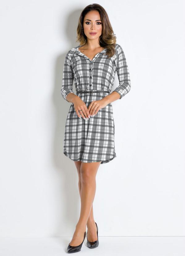 Outlet - Vestido Acinturado com Botões Xadrez 3