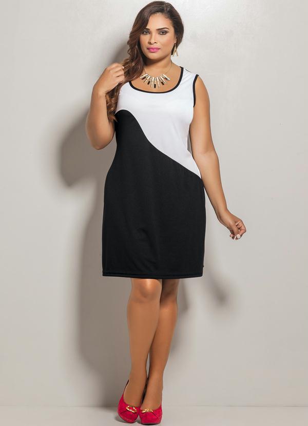 Marguerite - Vestido Curto Bicolor Plus Size Preto e Branco 4