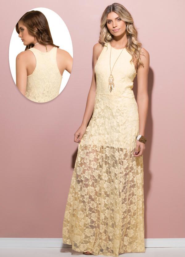 Quintess - Vestido Longo Renda Bege