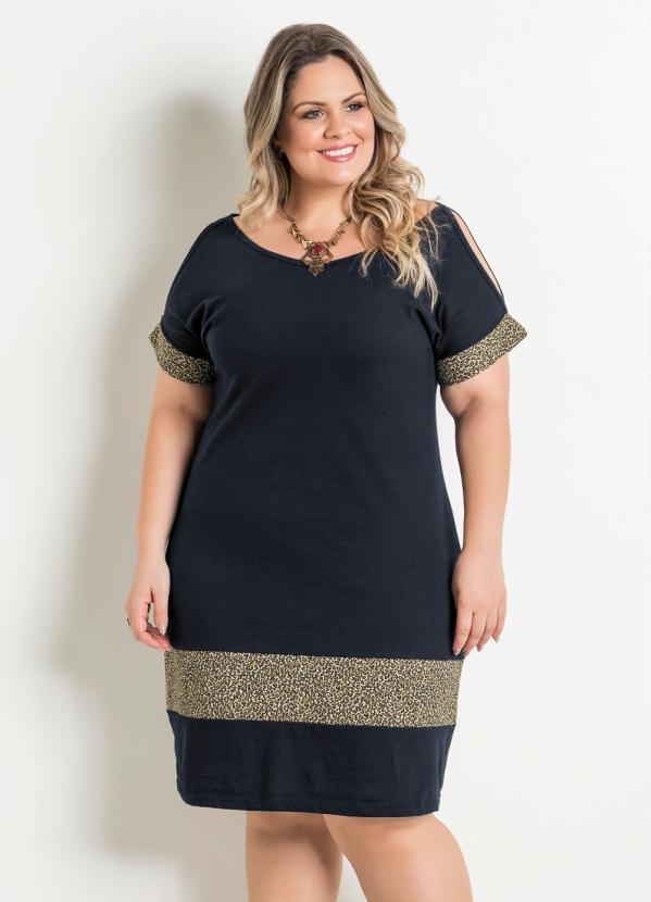 Marguerite - Vestido Preto com Estampa de Onça Plus Size