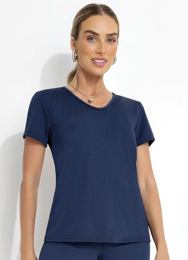Jancris - Blusa Azul Marinho em Malha com Elastano