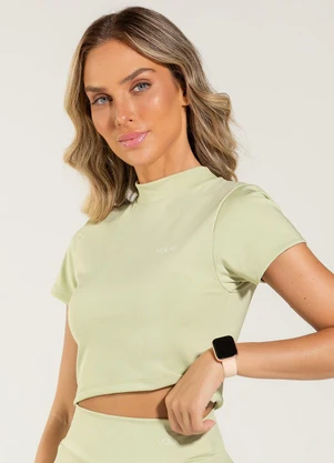 Vouq - Cropped Fitness Fit-Tech com Manga Verde Olive - VOUQ