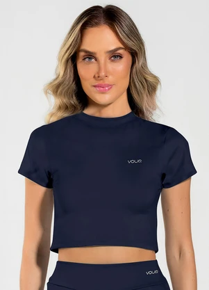 Vouq - Cropped Fitness Fit-Tech Goes com Manga Marinho - VOUQ